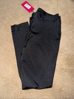 Designer Women's Straight Leg Pants with Subtle Pinstripe - Black